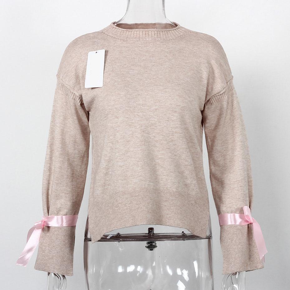 Ribbon Flare Long Sleeve Sweater-women-wanahavit-Pink-One Size-wanahavit