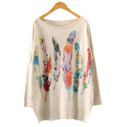 Load image into Gallery viewer, Printed Knitted Winter Long Sleeve Series 2-women-wanahavit-Feathers-One Size-wanahavit
