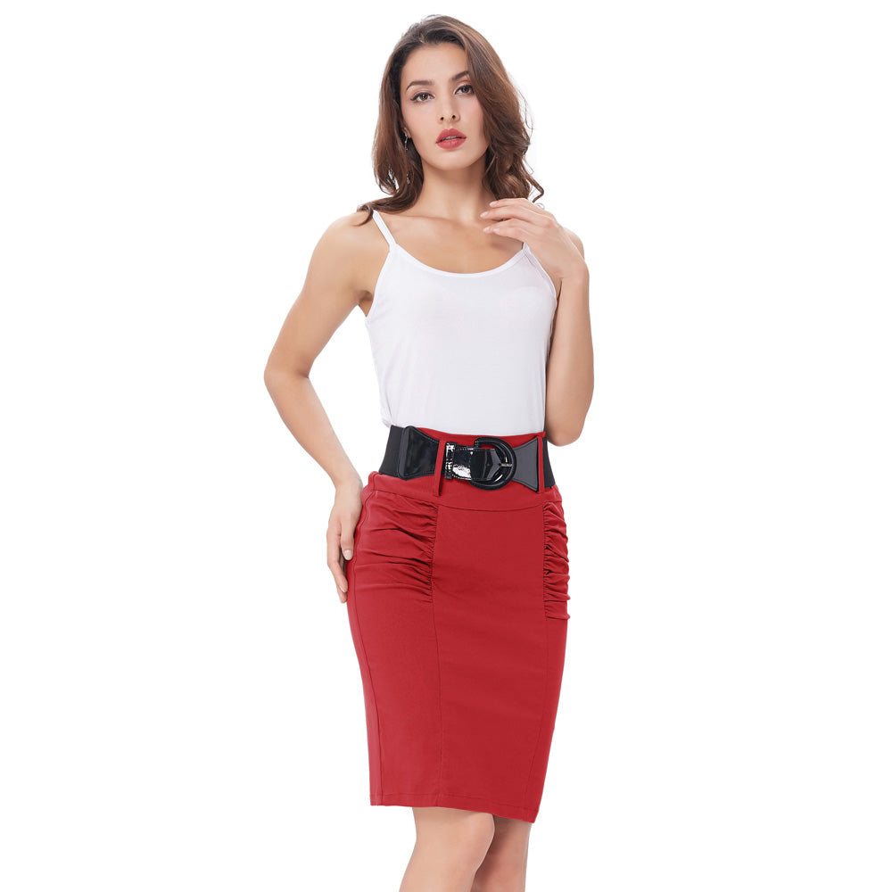 Sexy Pencil Office High Waist Skirt With Belt-women-wanahavit-Red-S-wanahavit