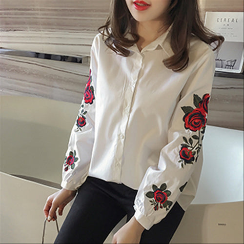 Load image into Gallery viewer, Floral Embroidered Autumn Long Sleeve Blouse-women-wanahavit-white-S-wanahavit
