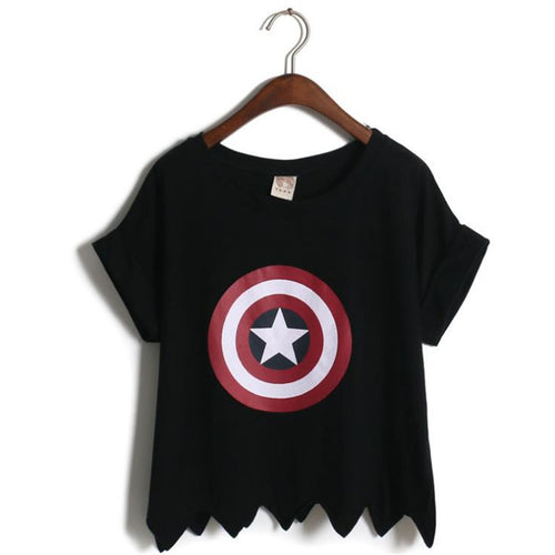 Load image into Gallery viewer, Captain America Shield Harajuku Crop Top Shirt-women-wanahavit-Black-One Size-wanahavit
