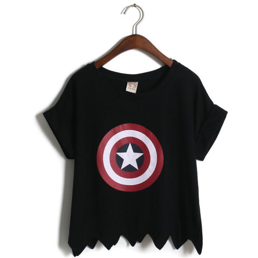Captain America Shield Harajuku Crop Top Shirt-women-wanahavit-Black-One Size-wanahavit