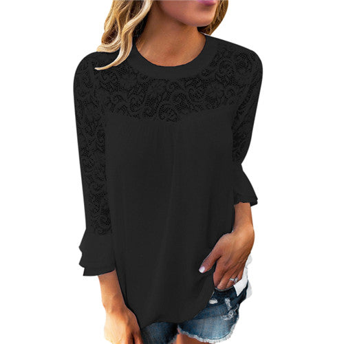 Elegant Hollow Out Lace Blouse for women - wanahavit