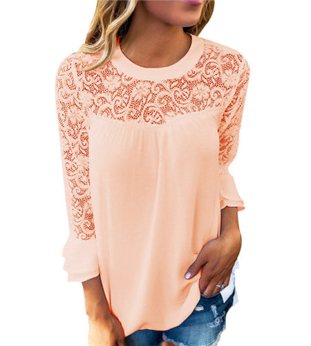 Elegant Hollow Out Lace Blouse-women-wanahavit-Beige-S-wanahavit