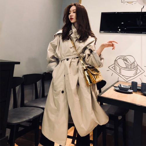 Load image into Gallery viewer, Autumn Khaki Long Windbreaker Fashion Trend Double-Breasted Loose Long Trench Coat
