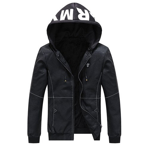 Army Printed Color Accent Leather Hooded Jacket for unisex - wanahavit