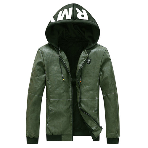 Load image into Gallery viewer, Army Printed Color Accent Leather Hooded Jacket-unisex-wanahavit-Green-XXL-wanahavit
