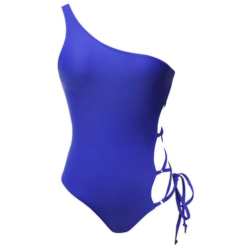 Load image into Gallery viewer, Sexy One Shoulder Lace Up Monokini-women fitness-wanahavit-Blue-L-wanahavit
