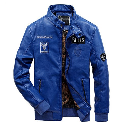 Load image into Gallery viewer, Biker Leather Casual Bomber Jacket-unisex-wanahavit-Blue-XL-wanahavit
