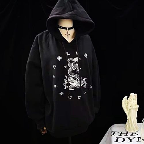 Load image into Gallery viewer, Gothic Black Hooded Loose Sweatshirt-unisex-wanahavit-Black-One Size-wanahavit
