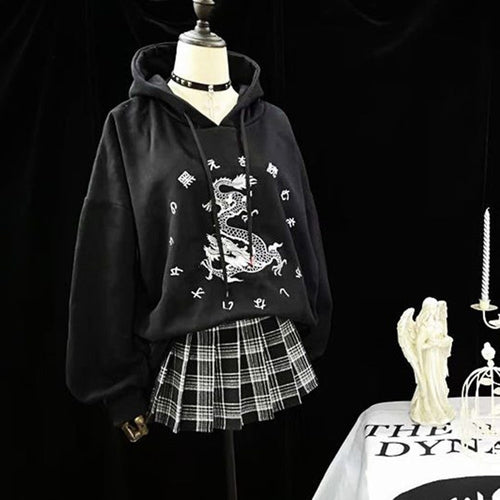 Load image into Gallery viewer, Gothic Black Hooded Loose Sweatshirt-unisex-wanahavit-Black-One Size-wanahavit
