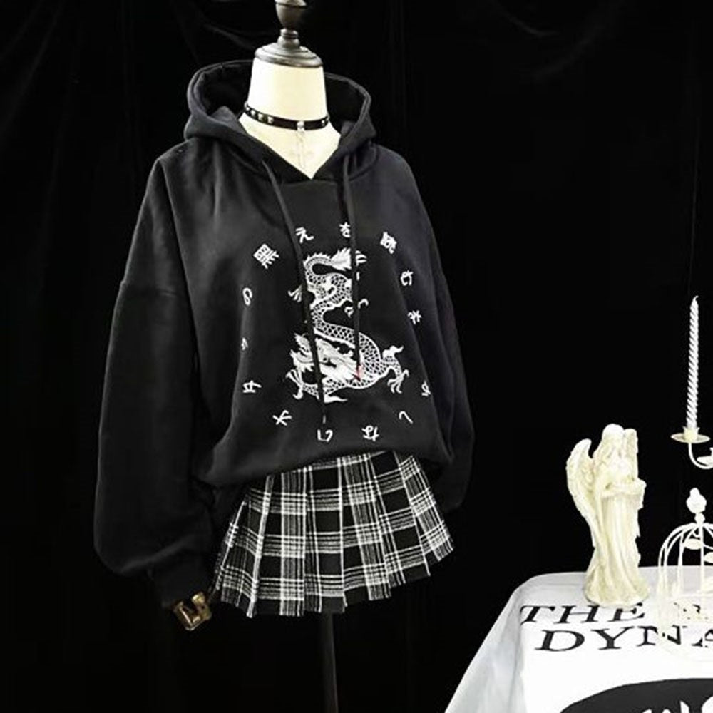 Gothic Black Hooded Loose Sweatshirt-unisex-wanahavit-Black-One Size-wanahavit
