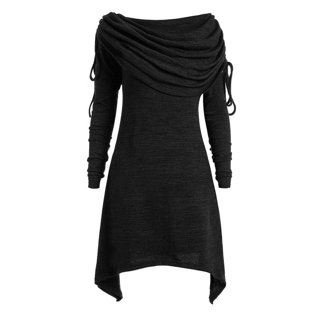 Gothic Casual Asymmetric Pleated Short Dress-women-wanahavit-Black-XL-wanahavit