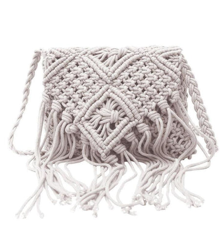 Handmade Cotton Rope Woven Tassel Shoulder Bag-women-wanahavit-White-wanahavit