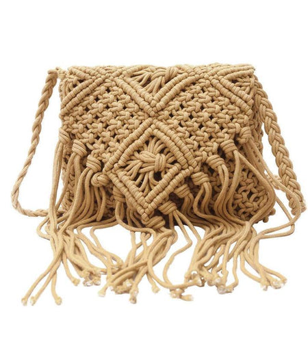 Handmade Cotton Rope Woven Tassel Shoulder Bag-women-wanahavit-Light Brown-wanahavit