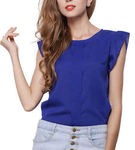 Butterfly Sleeve Chiffon Blouse-women-wanahavit-Blue-S-wanahavit