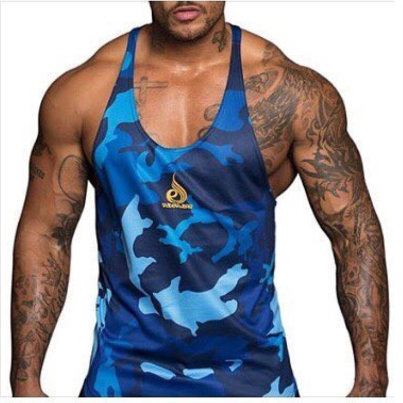 Camouflage Stripe Printed Tank Tops for men fitness - wanahavit