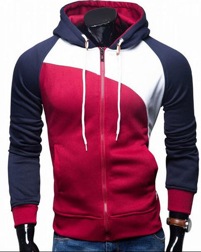 Load image into Gallery viewer, Three Color Accent Hooded Zippered Jacket-men-wanahavit-Red-M-wanahavit
