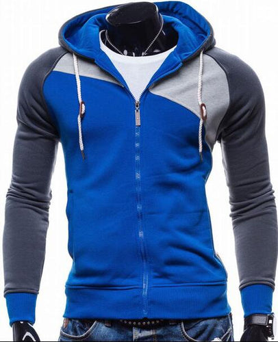 Load image into Gallery viewer, Three Color Accent Hooded Zippered Jacket-men-wanahavit-Blue-XXL-wanahavit
