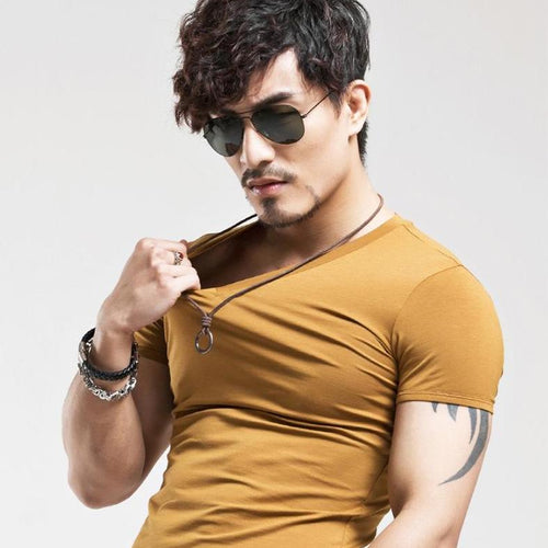 Load image into Gallery viewer, Slim Fit Cotton Solid Color Tees-men fashion &amp; fitness-wanahavit-V Brown-S-wanahavit
