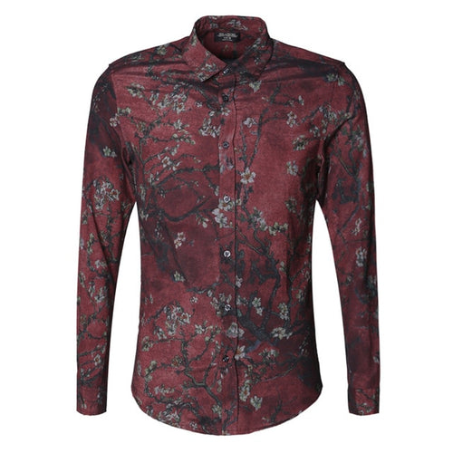 Load image into Gallery viewer, Flower Printed Cotton Long Sleeve Shirt #S2132-men-wanahavit-do old red-S-wanahavit
