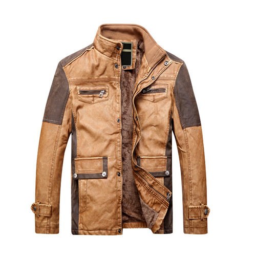 Load image into Gallery viewer, Biker Patchwork Warm Leather Jacket-unisex-wanahavit-Khaki-XXL-wanahavit
