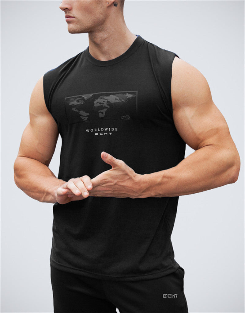 World Map Printed Sleeveless Shirt-men fashion & fitness-wanahavit-Black-L-wanahavit