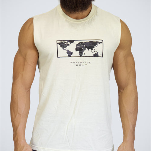 Load image into Gallery viewer, World Map Printed Sleeveless Shirt-men fashion &amp; fitness-wanahavit-White-M-wanahavit
