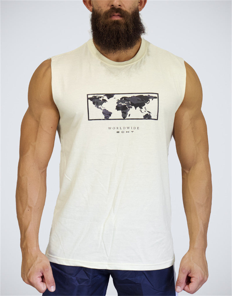World Map Printed Sleeveless Shirt-men fashion & fitness-wanahavit-White-M-wanahavit