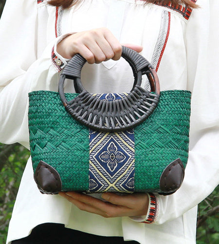 Ethnic Natural Bali Rattan Woven Tote Bag-women-wanahavit-green-32cm by 23cm by 11cm-wanahavit