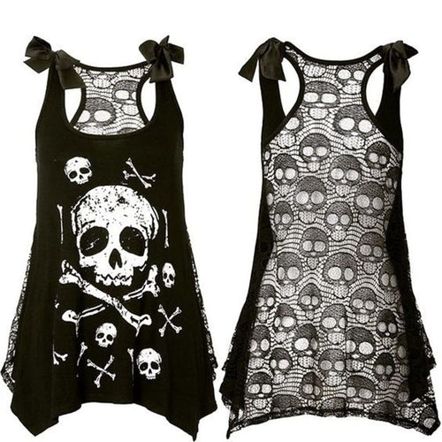 Load image into Gallery viewer, Gothic High Street 3D Skull Print Tank Top-women-wanahavit-Black-L-wanahavit
