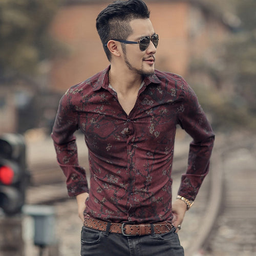 Load image into Gallery viewer, Floral Print Casual Cotton Long Sleeve Shirt #S2324-men-wanahavit-red-S-wanahavit
