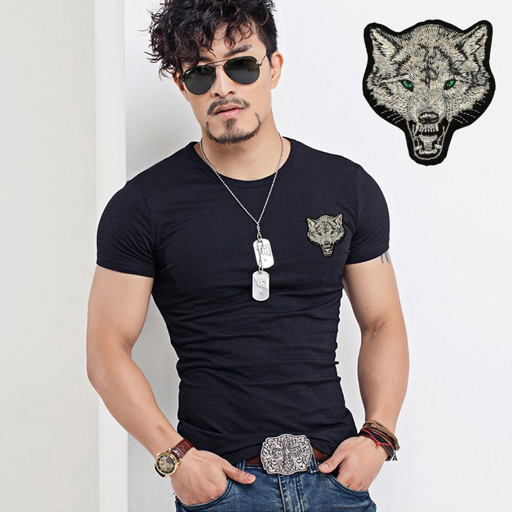 Wolf Embroidery Cotton Short Sleeve Tees-men-wanahavit-O neck Black-S-wanahavit