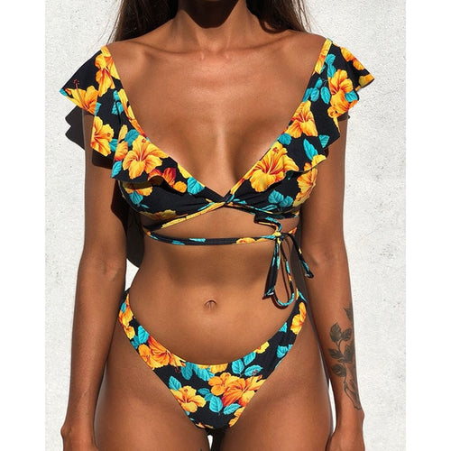 Load image into Gallery viewer, Sexy Ruffle Shoulder Strap Bikini-women fitness-wanahavit-PR18131Y1-S-wanahavit
