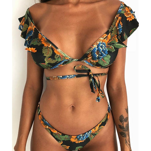 Load image into Gallery viewer, Sexy Ruffle Shoulder Strap Bikini-women fitness-wanahavit-PR18131DP-S-wanahavit
