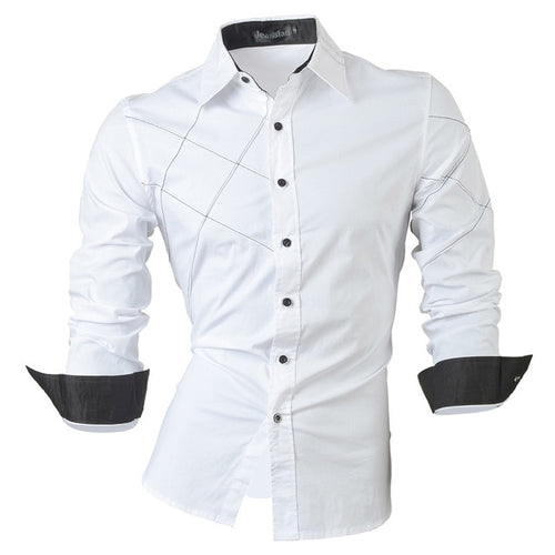 Load image into Gallery viewer, Two Color Accent Casual Slim Fit Modern Long Sleeve Shirt-men-wanahavit-2028 White-L-wanahavit
