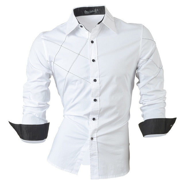 Two Color Accent Casual Slim Fit Modern Long Sleeve Shirt-men-wanahavit-2028 White-L-wanahavit