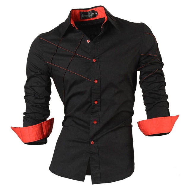 Two Color Accent Casual Slim Fit Modern Long Sleeve Shirt-men-wanahavit-2028 Black-L-wanahavit
