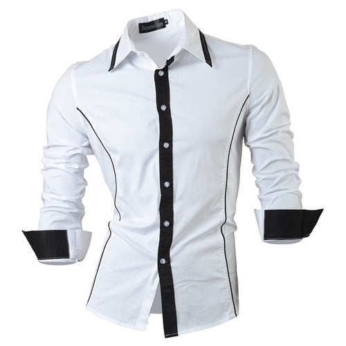 Load image into Gallery viewer, Two Color Accent Casual Slim Fit Modern Long Sleeve Shirt-men-wanahavit-8015 White-L-wanahavit
