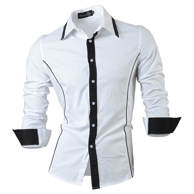 Two Color Accent Casual Slim Fit Modern Long Sleeve Shirt-men-wanahavit-8015 White-L-wanahavit