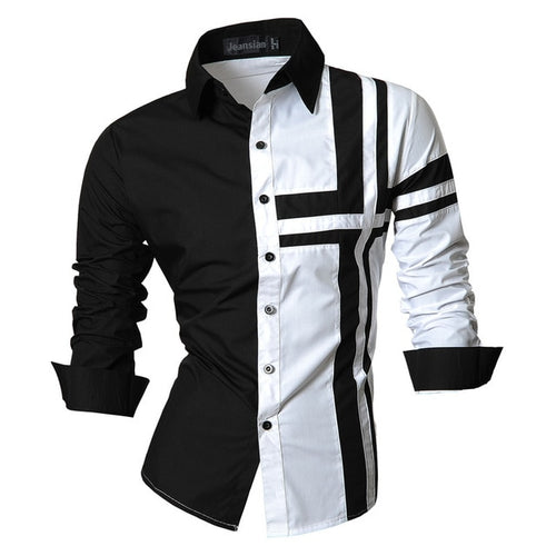 Load image into Gallery viewer, Two Color Accent Casual Slim Fit Modern Long Sleeve Shirt-men-wanahavit-2028 Black-L-wanahavit

