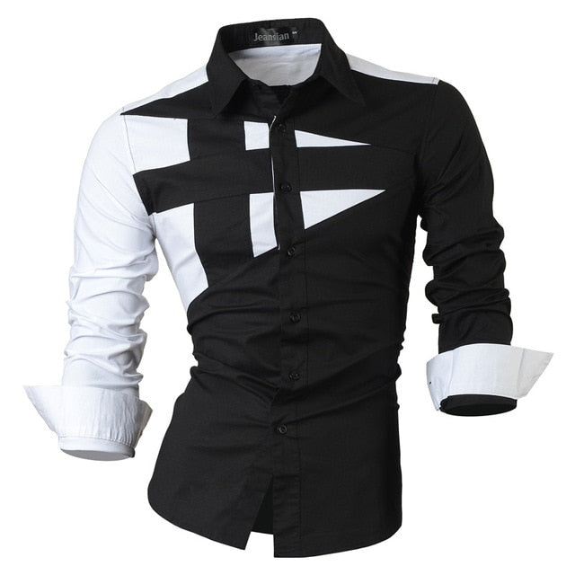 Two Color Accent Casual Slim Fit Modern Long Sleeve Shirt-men-wanahavit-8397 Black-L-wanahavit