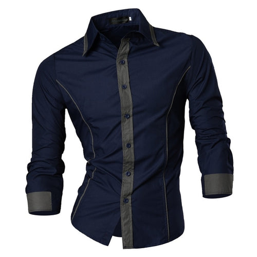 Load image into Gallery viewer, Two Color Accent Casual Slim Fit Modern Long Sleeve Shirt-men-wanahavit-8015 Navy-L-wanahavit
