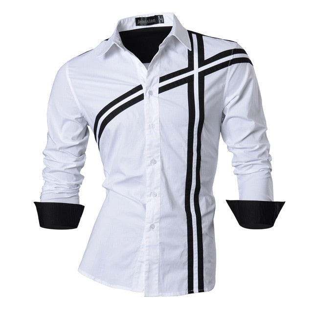 Two Color Accent Casual Slim Fit Modern Long Sleeve Shirt-men-wanahavit-Z006 White-L-wanahavit