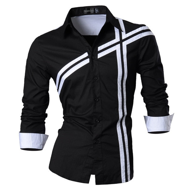 Two Color Accent Casual Slim Fit Modern Long Sleeve Shirt-men-wanahavit-Z006 Black-L-wanahavit