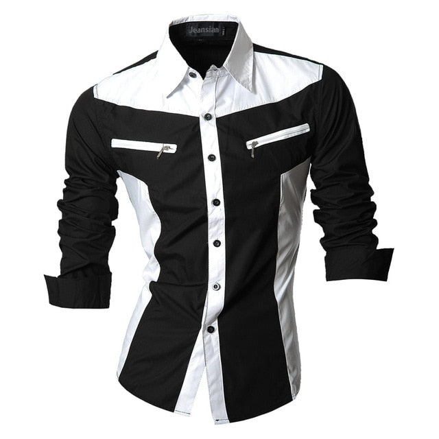 Two Color Accent Casual Slim Fit Modern Long Sleeve Shirt-men-wanahavit-2028 Black-L-wanahavit