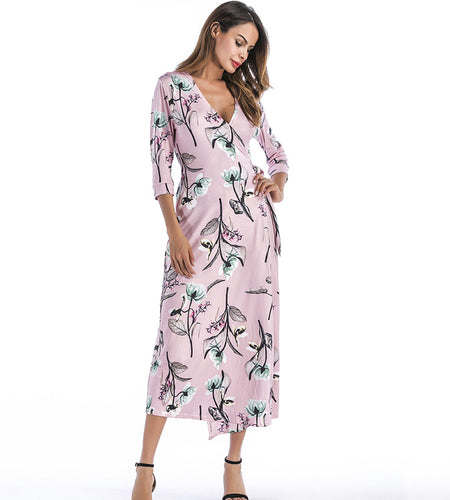 Floral Printed Bohemian Wrap Long Dress-women-wanahavit-Floral-XXL-wanahavit