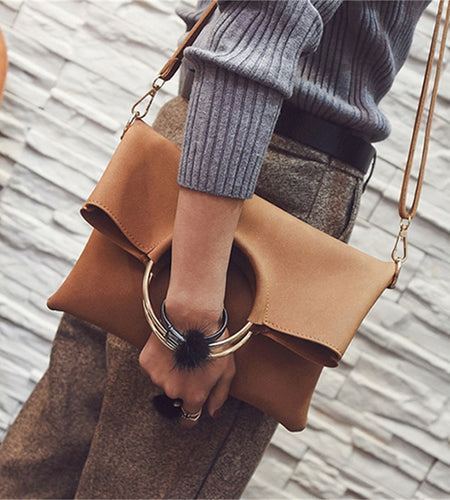 Fold Over Envelope Round Handle Messenger Bag + Handbag-women-wanahavit-brown-(30cm<Max Length<50cm)-wanahavit