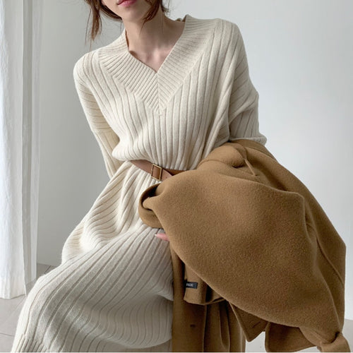Load image into Gallery viewer, Autumn Long Sleeve Sweaters Knitted Loose Maxi Oversize Dress
