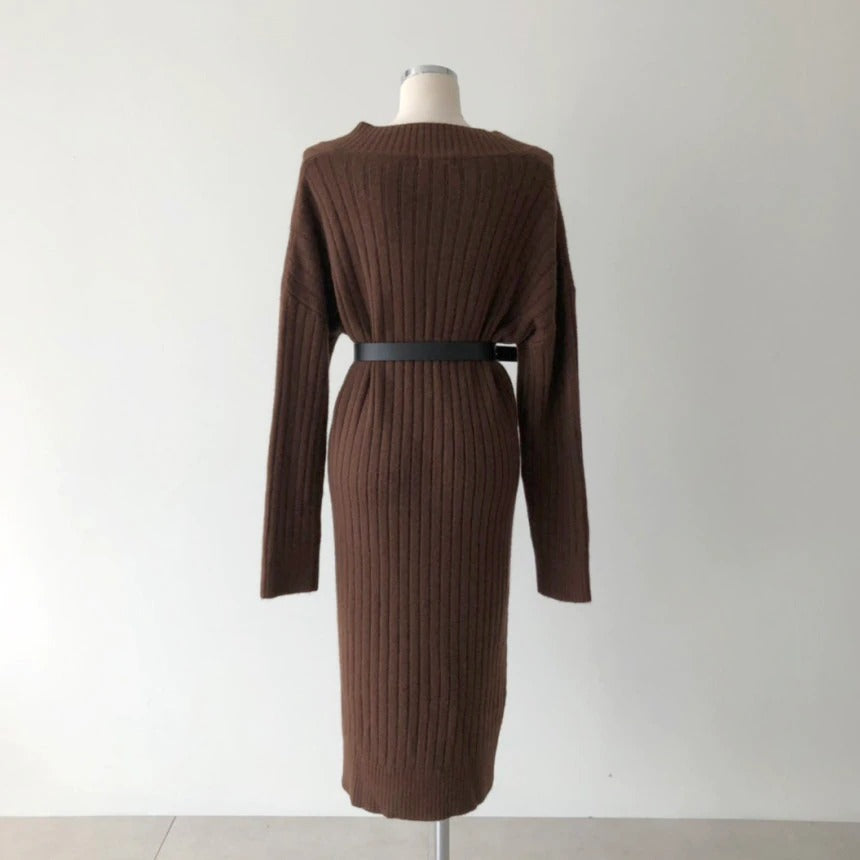 Autumn Long Sleeve Sweaters Knitted Loose Maxi Oversize Dress